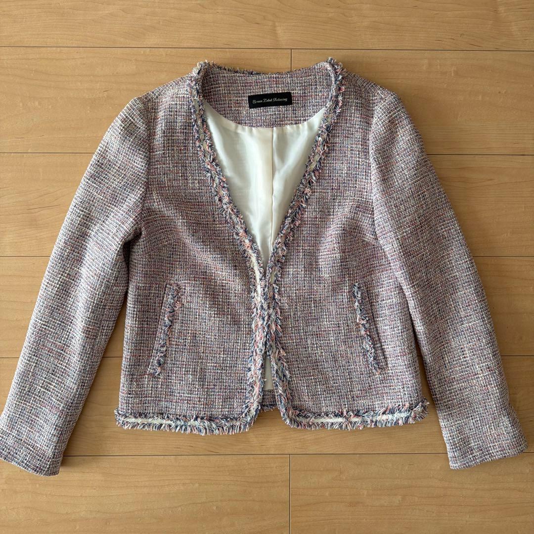グリーンレーベルリラクシング ツイード ノーカラー ジャケット 38