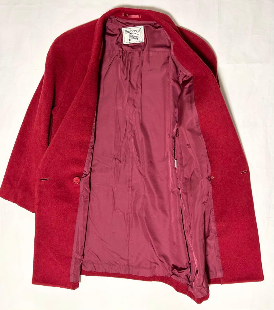 希少 Burberry カシミヤ ダブル コート レッド ビンテージ 90s