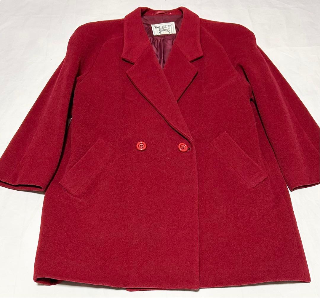 希少 Burberry カシミヤ ダブル コート レッド ビンテージ 90s