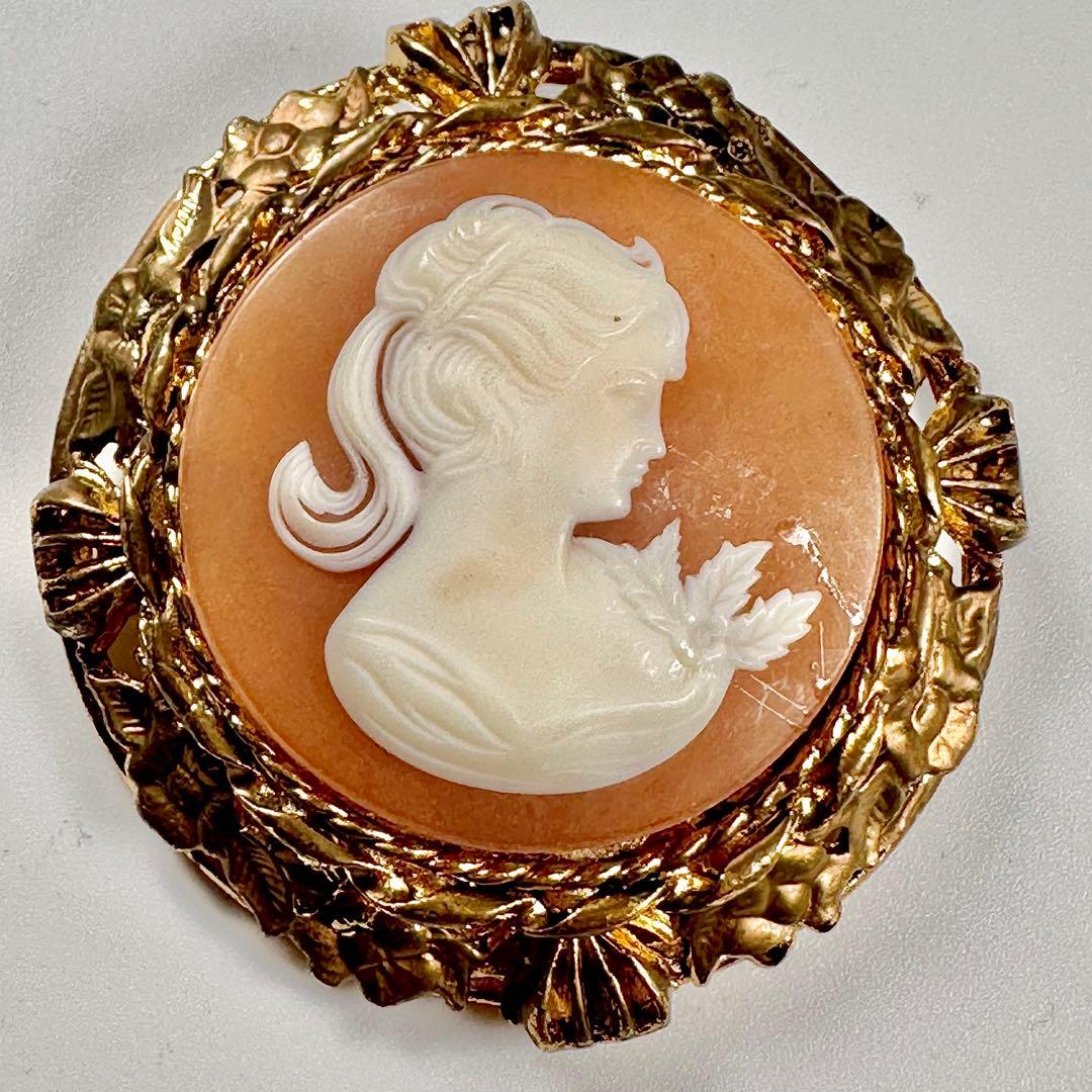 アンティーク調】シェルカメオ ブローチ ペンダント 貴婦人 横顔