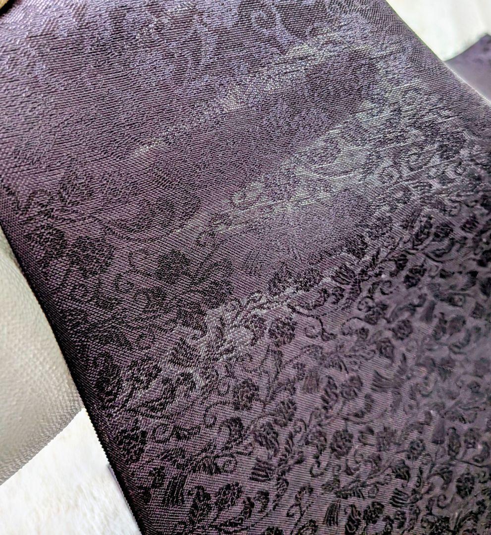 丹後ちりめん正絹 春宮飛翔織 花柄反物 12.3m 綾織 バラ 鳳凰 濃紫 小紋