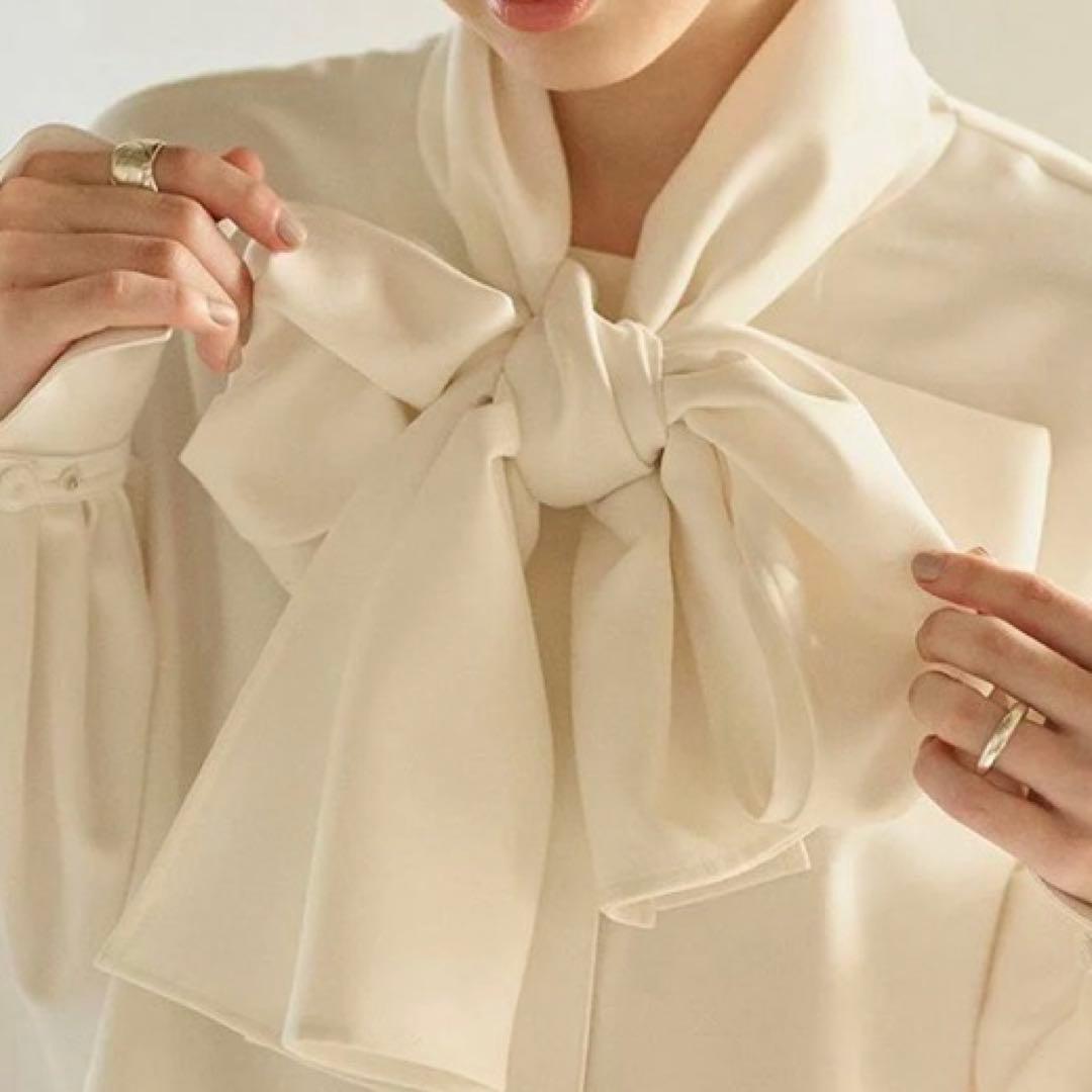 Newans洗濯機可ビックリボンパウダリーブラウス ボウタイ オンワード