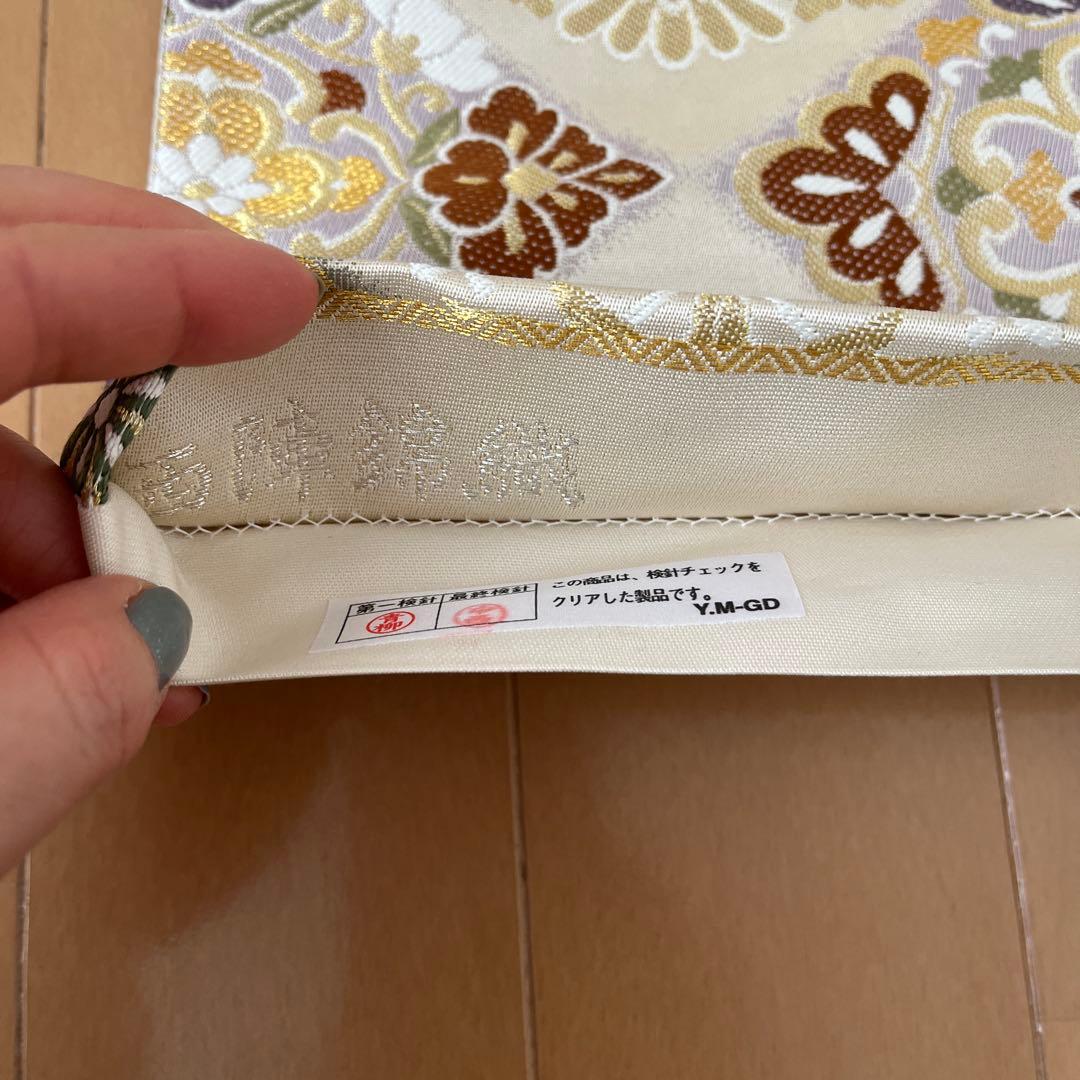 袋帯 西陣錦織 正絹 菱文 松竹梅 桐 菊など ベージュ系 控えめ金 長尺