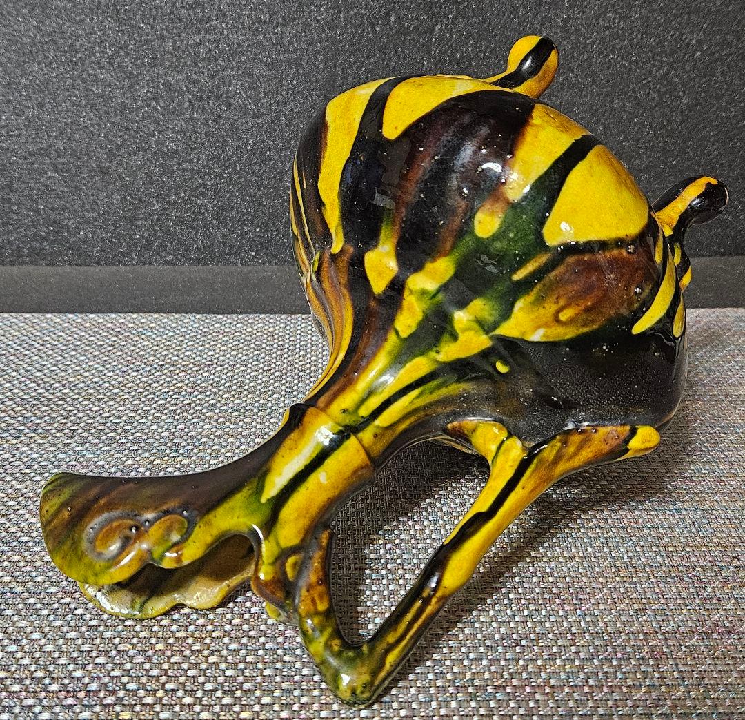 中国古美術 中国古陶磁器 古玩 時代物 遼三彩 鶏頭鶏冠形 手付水注