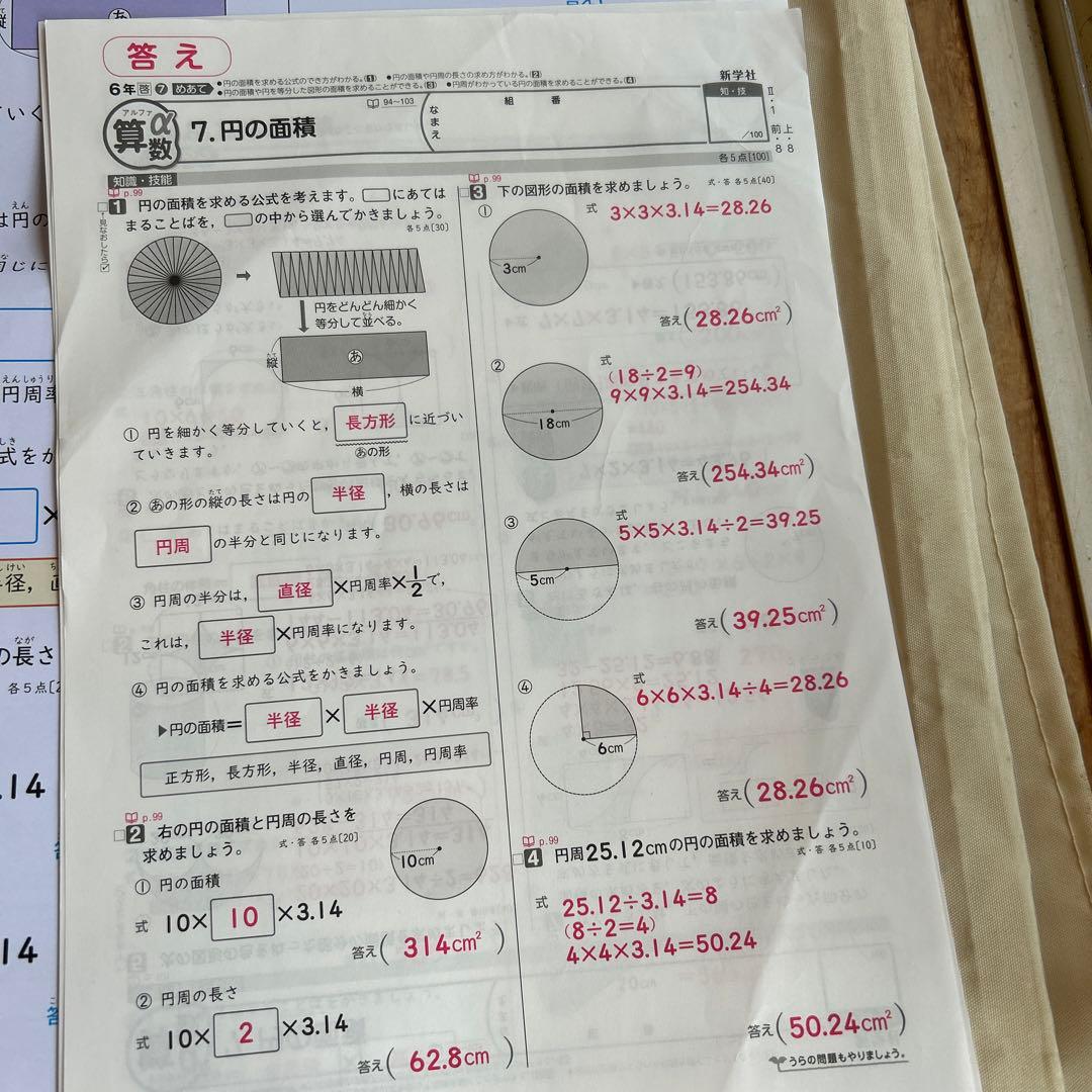小学校6年生 算数 カラーテスト 答え付き 新学社 - メルカリ