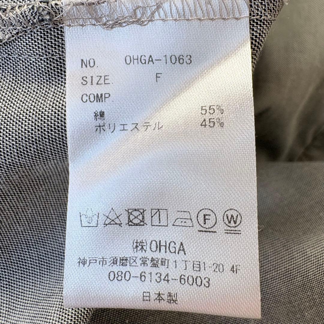 オーガ フリルシャツ ノーカラー ラウンドヘム サイドスリット グレー