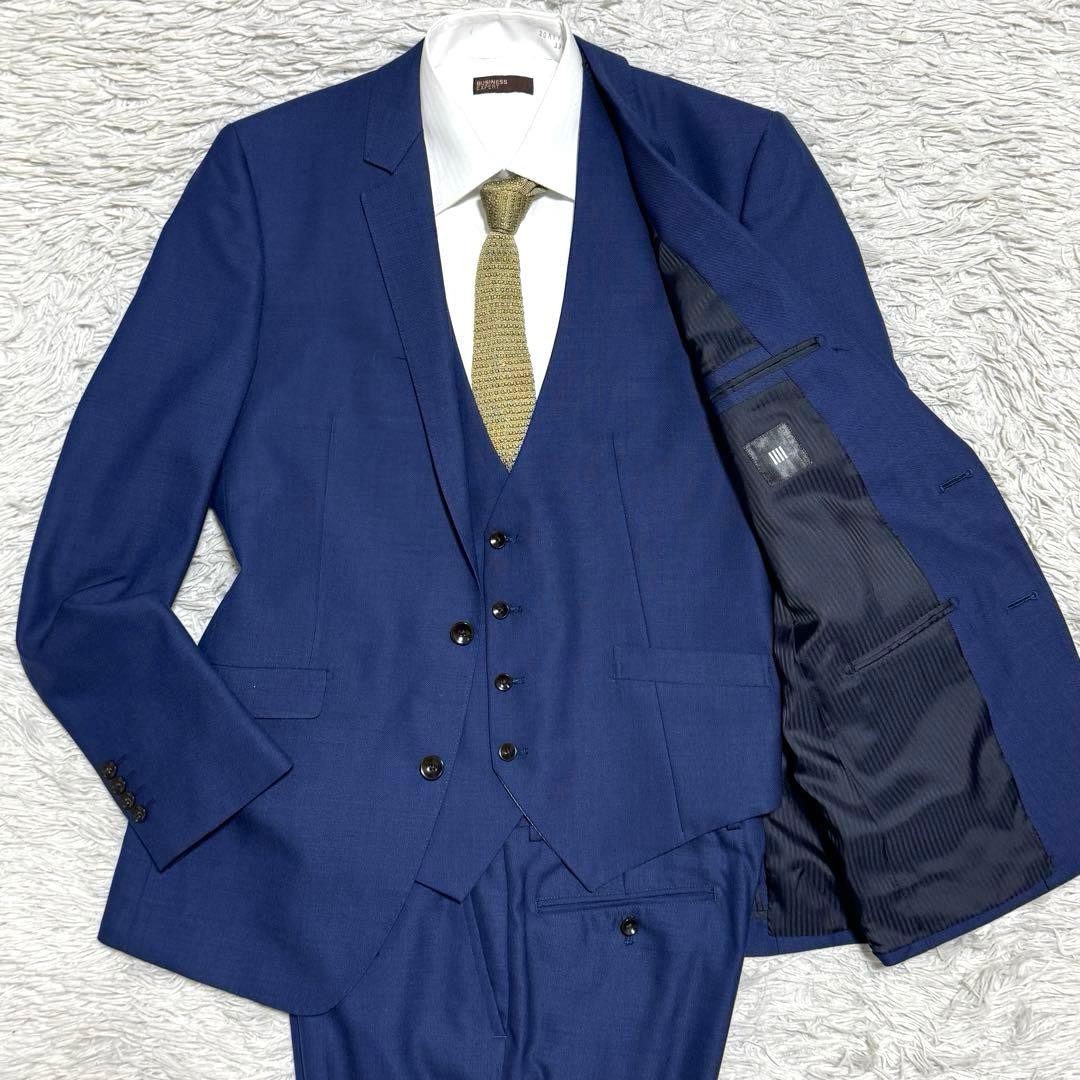 極美品 スーツセレクト スリーピース セットアップ スーツ ネイビー XL