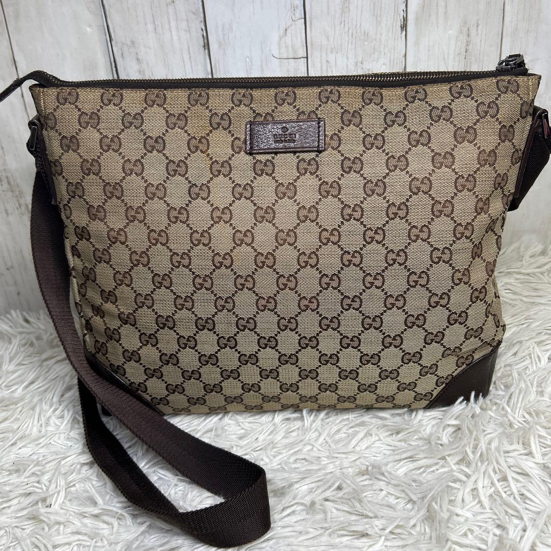 GUCCI ショルダーバッグ GGキャンバス ロゴ レザー ブラウン GGの通販