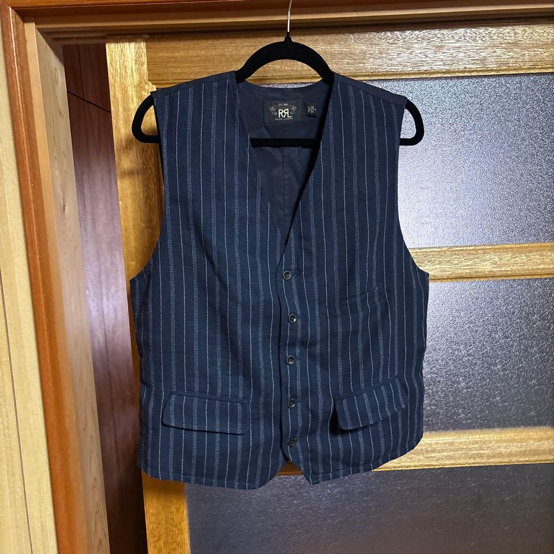 極美品RRL ネイビー ストライプ ベストMサイズ 傑作/ジョニーデップ着】RRL “Black On Blue Striped Vest” M