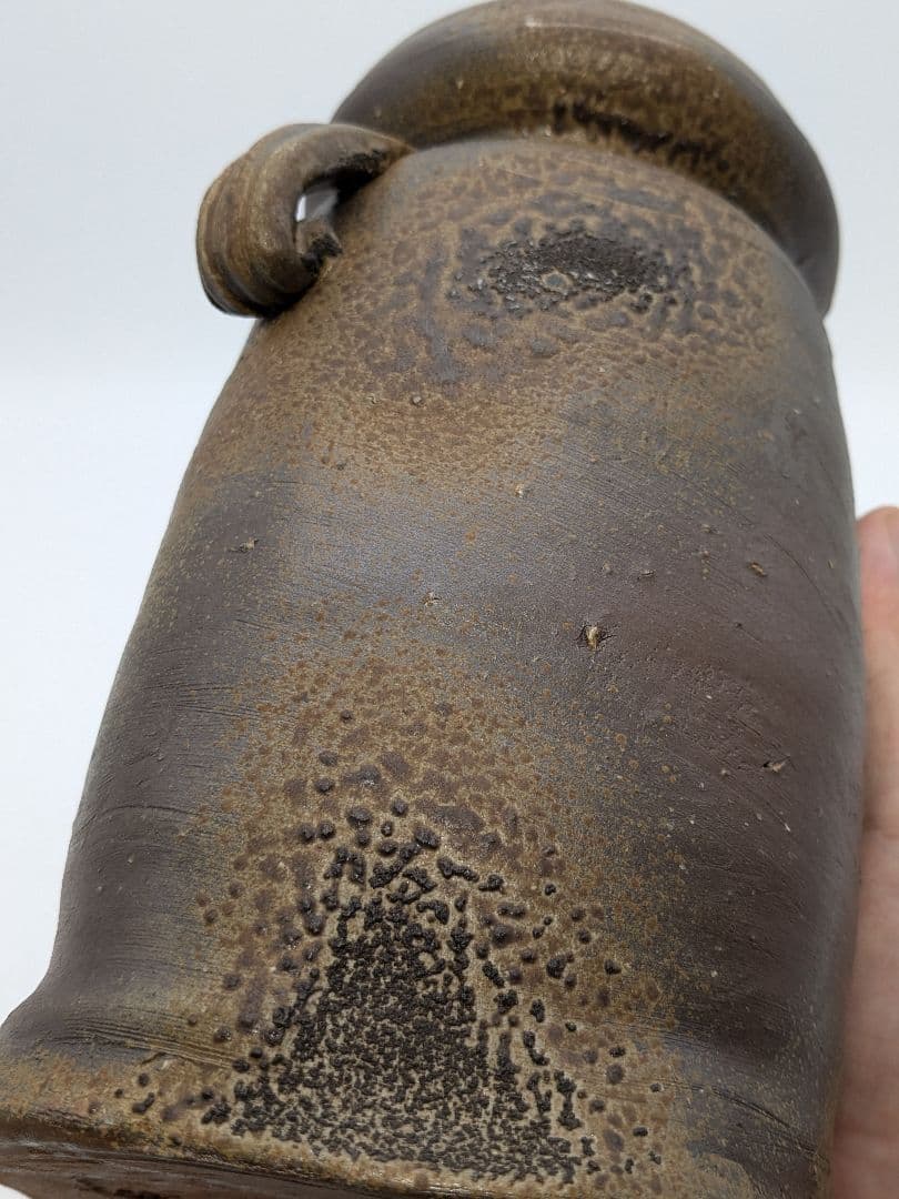 高原邦彦 備前焼 矢筈口耳付花入 合箱 花器 フラワーベース 花瓶 茶道具