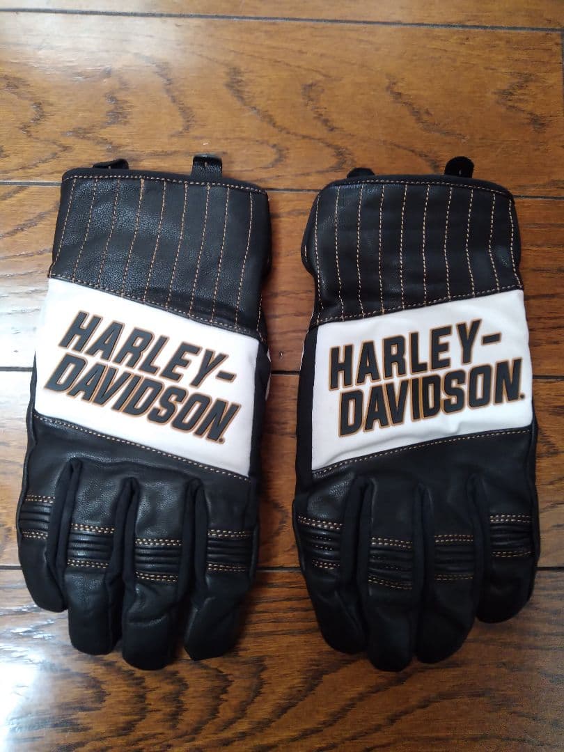 Harley-Davidson バイク用レザーグローブ 黒 白 橙 XLサイズ Harley Davidson（ハーレー・ダビッドソン） フルスピードレザー