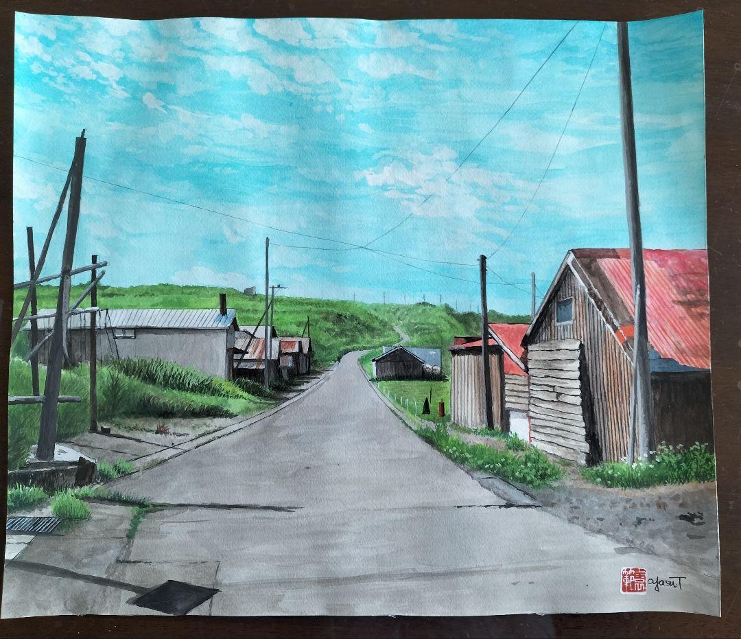 札幌市電の風景画水彩画F10号サイズ