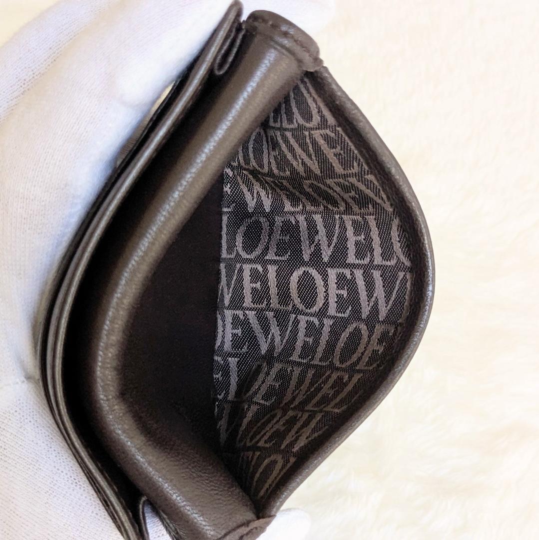 LOEWE カードケース 名刺入れ ダークブラウン レザー 二つ折り - メルカリ