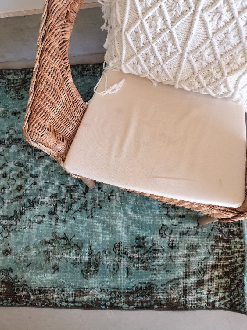 最終価格】エメラルドグリーンオーバーダイ ヴィンテージトルコラグ No