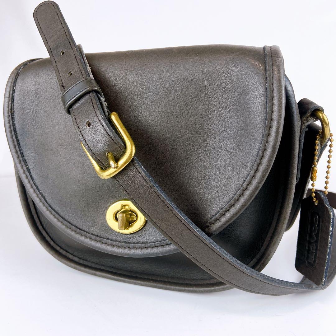 オールドコーチ ターンロック ヴィンテージ ダークグレー ショルダーバッグ COACH◇オールドコーチ/ターンロックショルダーバッグ/レザー/BLK/9004