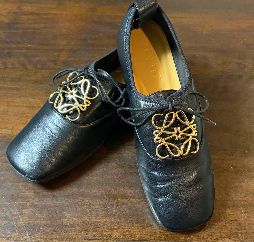 LOEWE ロエベ アナグラム ソフト ダービー レザー フラットシューズ