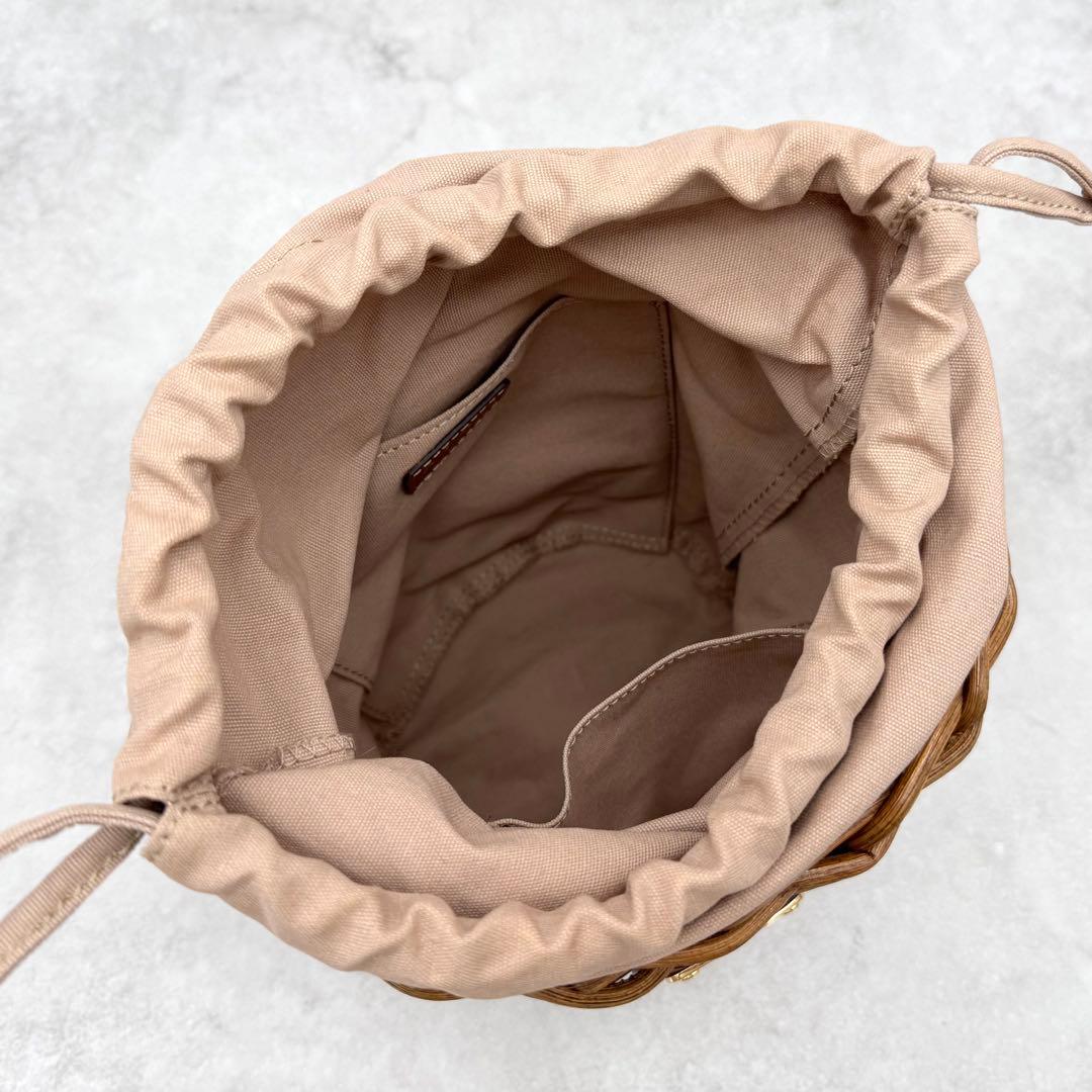 未使用級 アタオ 2way かごバッグ BREEZE 巾着 ファー ゴールドロゴ