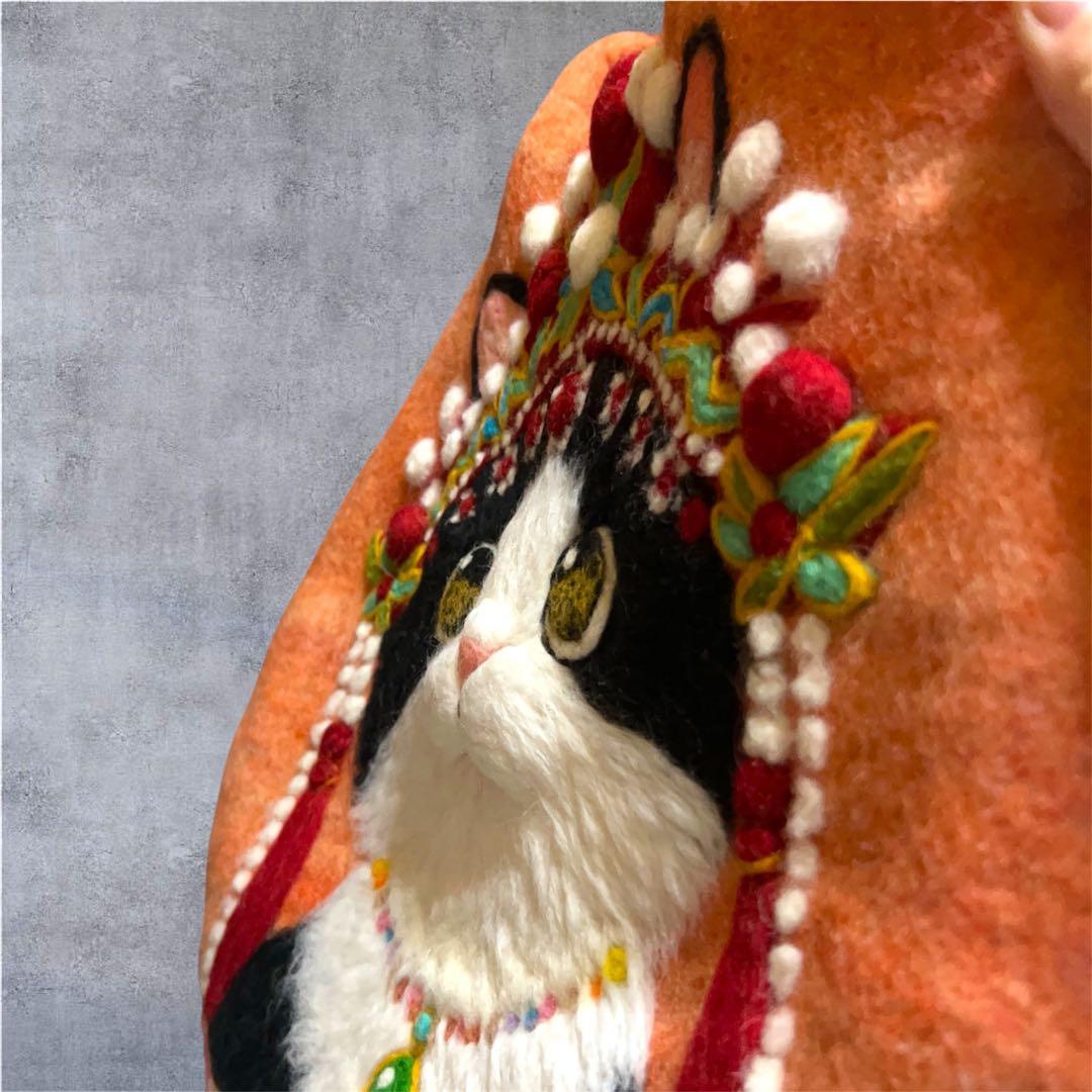 映える✨】羊毛立体フェルトトートバッグ カラフル 猫好き 猫バッグ A4