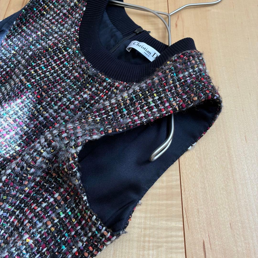 クリスチャンディオール】ワンピース ノースリーブ ツイード ラメ