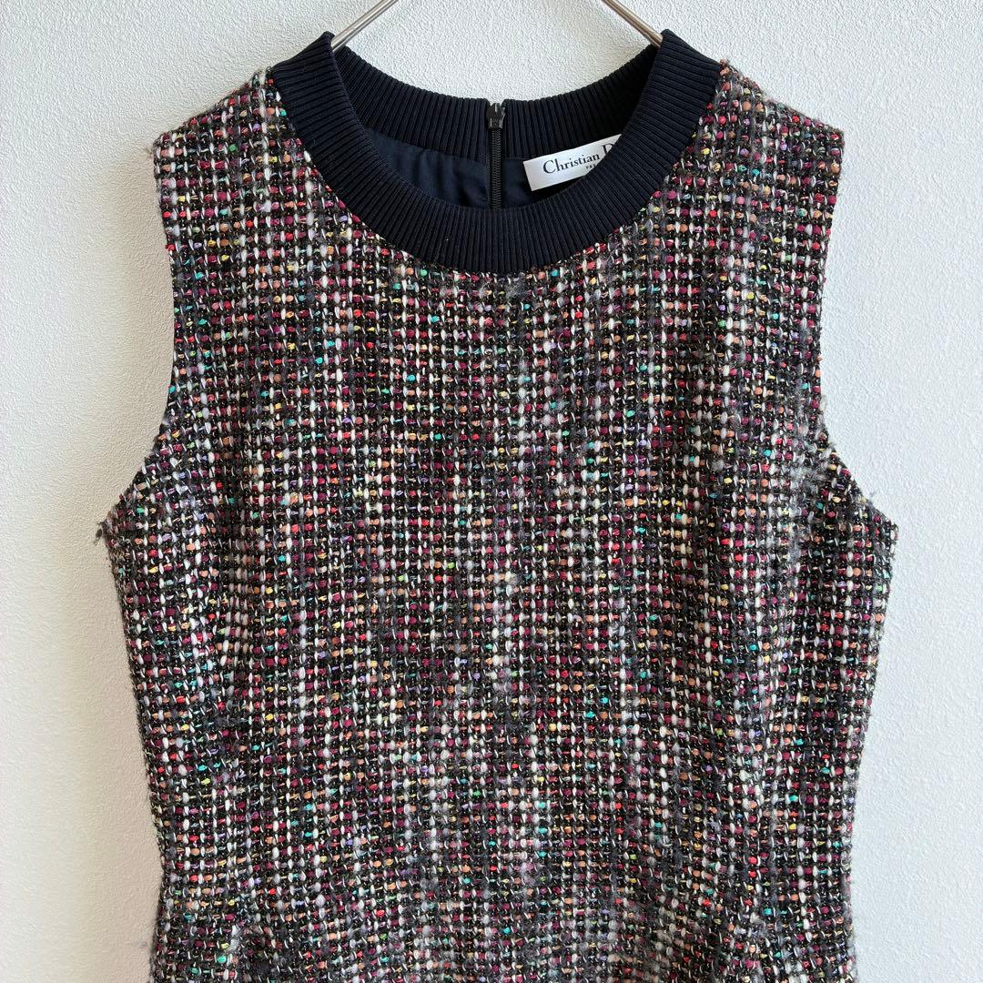 クリスチャンディオール】ワンピース ノースリーブ ツイード ラメ