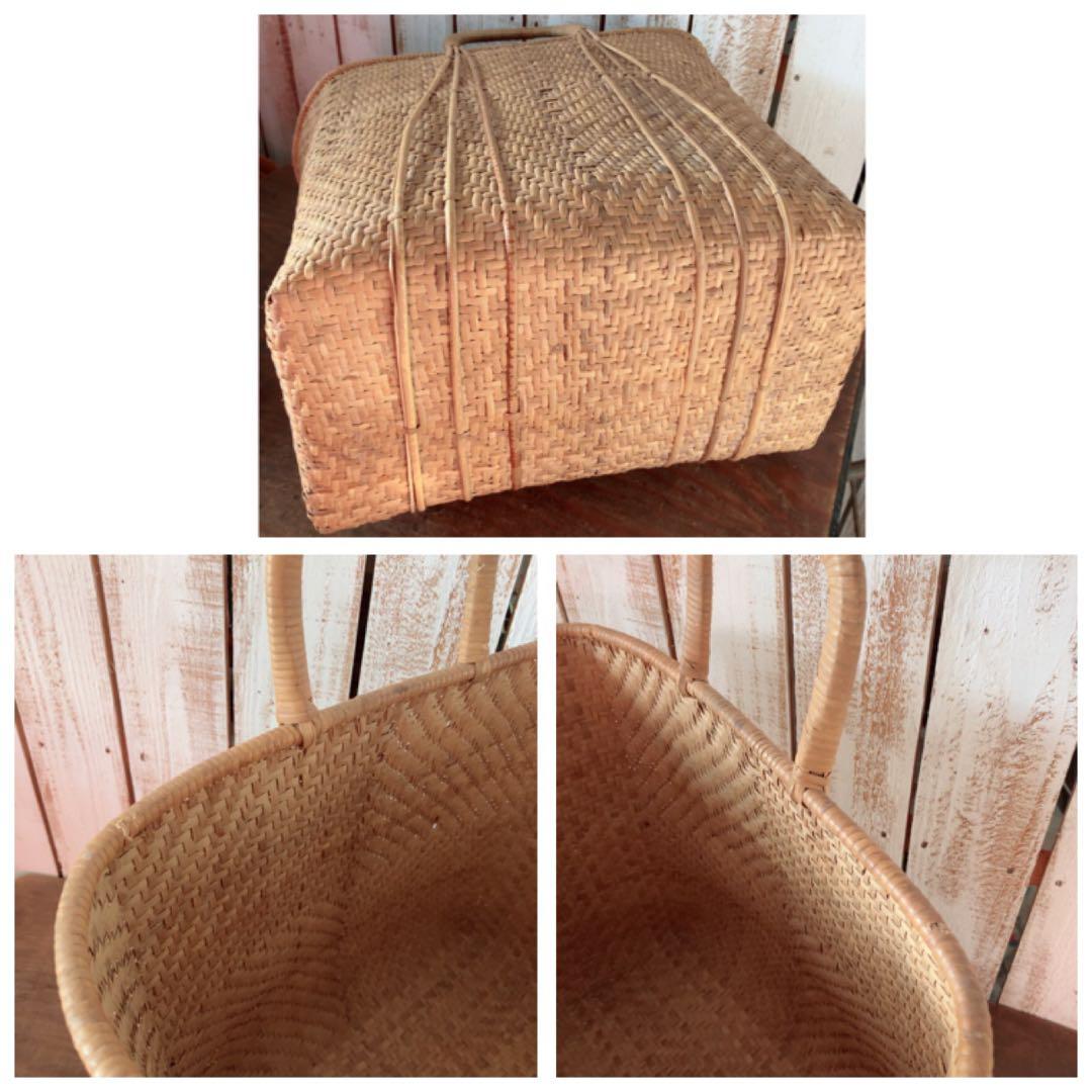竹かご ヴィンテージ 天然素材 ハンドル付きバスケット 竹かごバッグ
