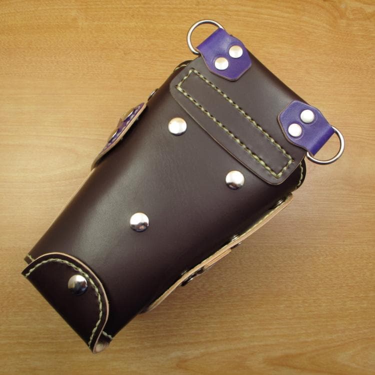 ダークブラウン＆パープル 6丁 革ベルト付 シザーケース SCL-100/CDC