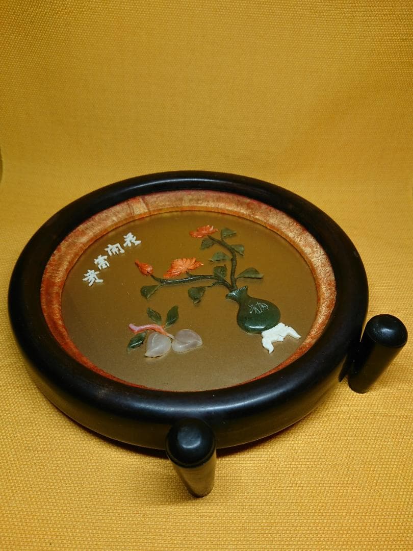 八宝象嵌 彫刻 珊瑚 翡翠 玉石 置物 インテリア 工芸品 美術品 A2624