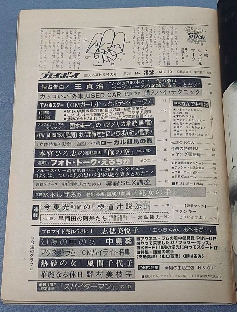 週刊プレイボーイ1976年32号アグネスラム水木しげる特別読切