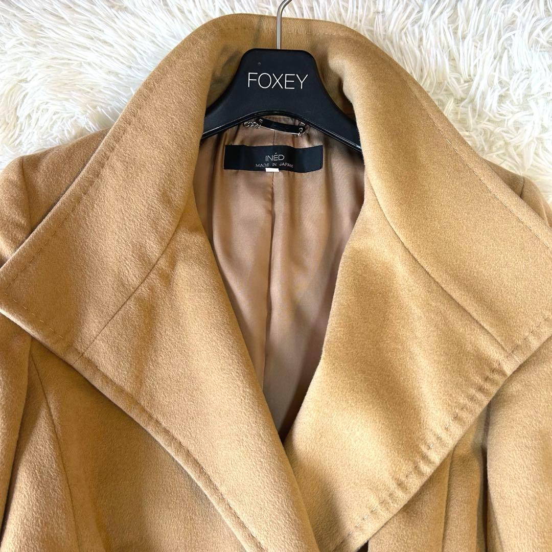 INED イネド 女優襟 ロングコート ベルト 極上 カシミヤアンゴラ混 M