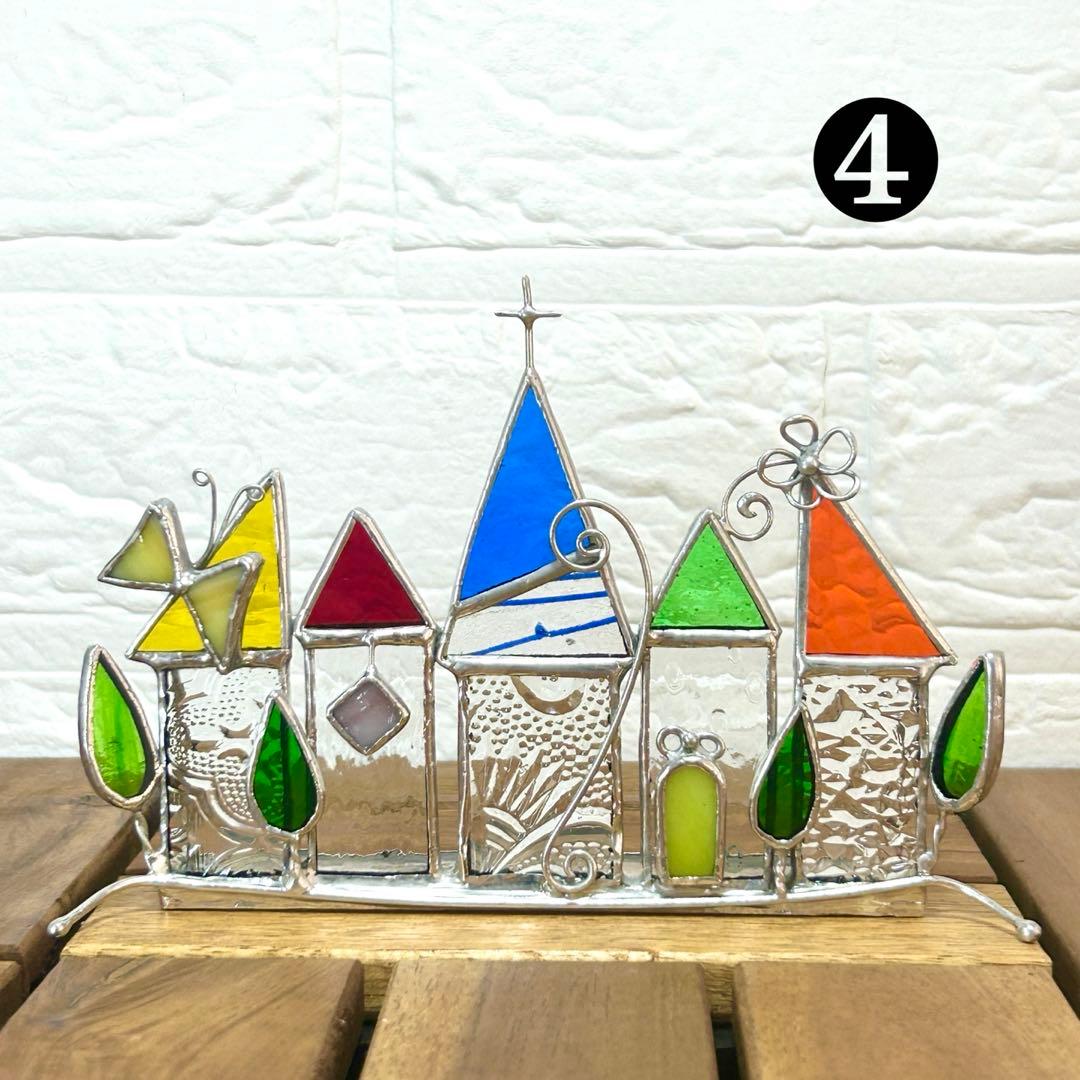 ステンドグラス(ハンドメイド) 6点おまとめ 色鉛筆、ハウス、パネル