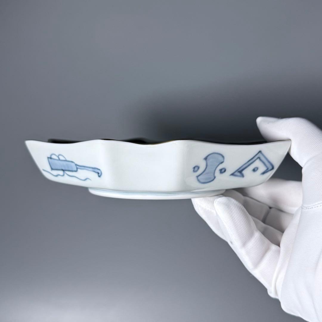 古伊万里風 冨貴長春 色絵鶴亀松竹梅文変形皿 五客 料理屋 古器を