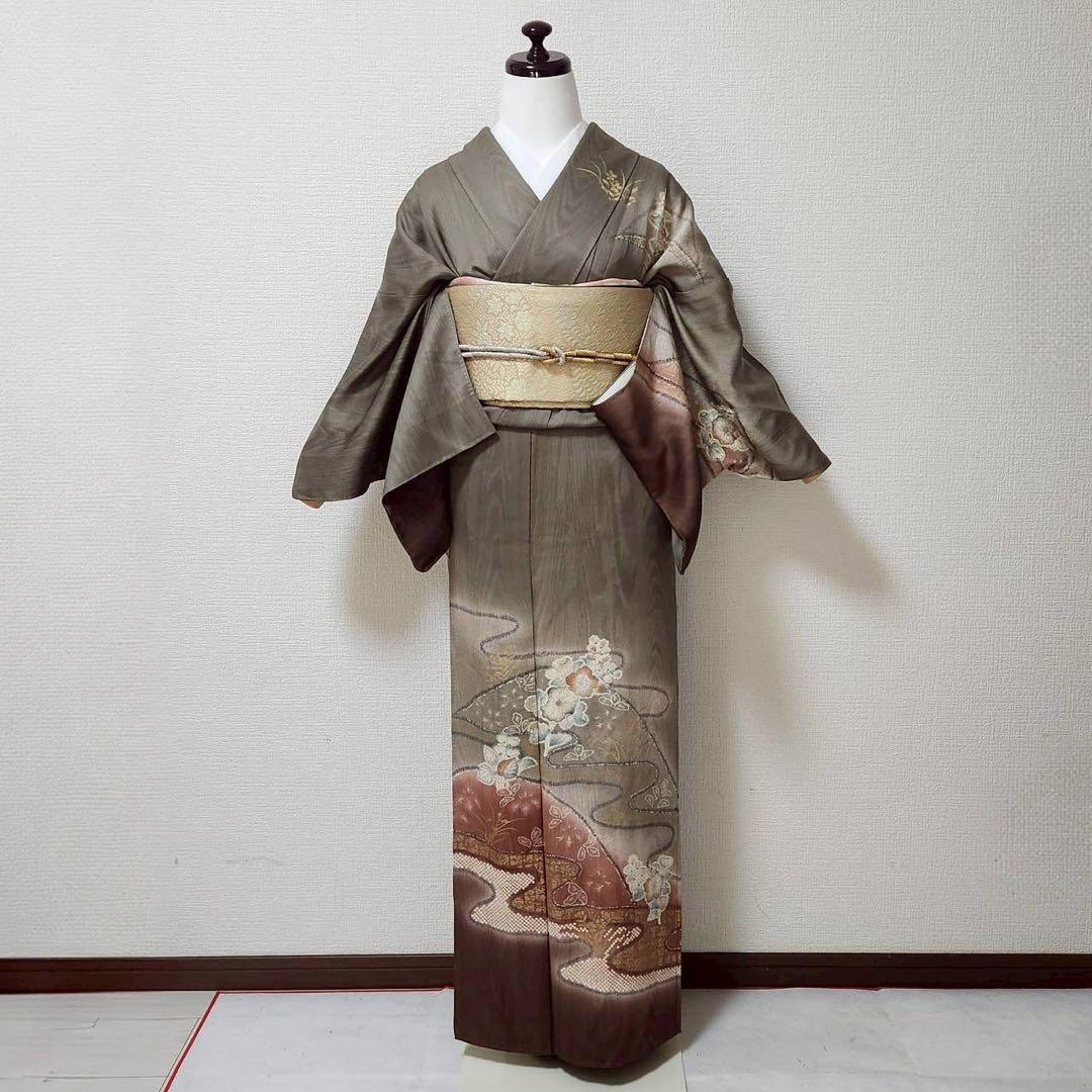 袷 正絹 辻が花 訪問着 フルセット 4点 S〜M 未使用近い 美品 カ②-4