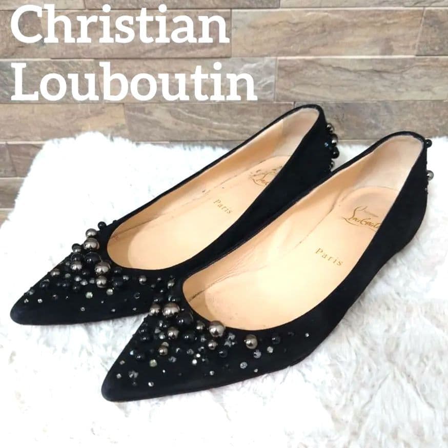 クリスチャンルブタン　ラインストーン　ポールスタッズ　フラットシューズ　24cm Christian Louboutin クリスチャンルブタン フラットシューズ スタッズ