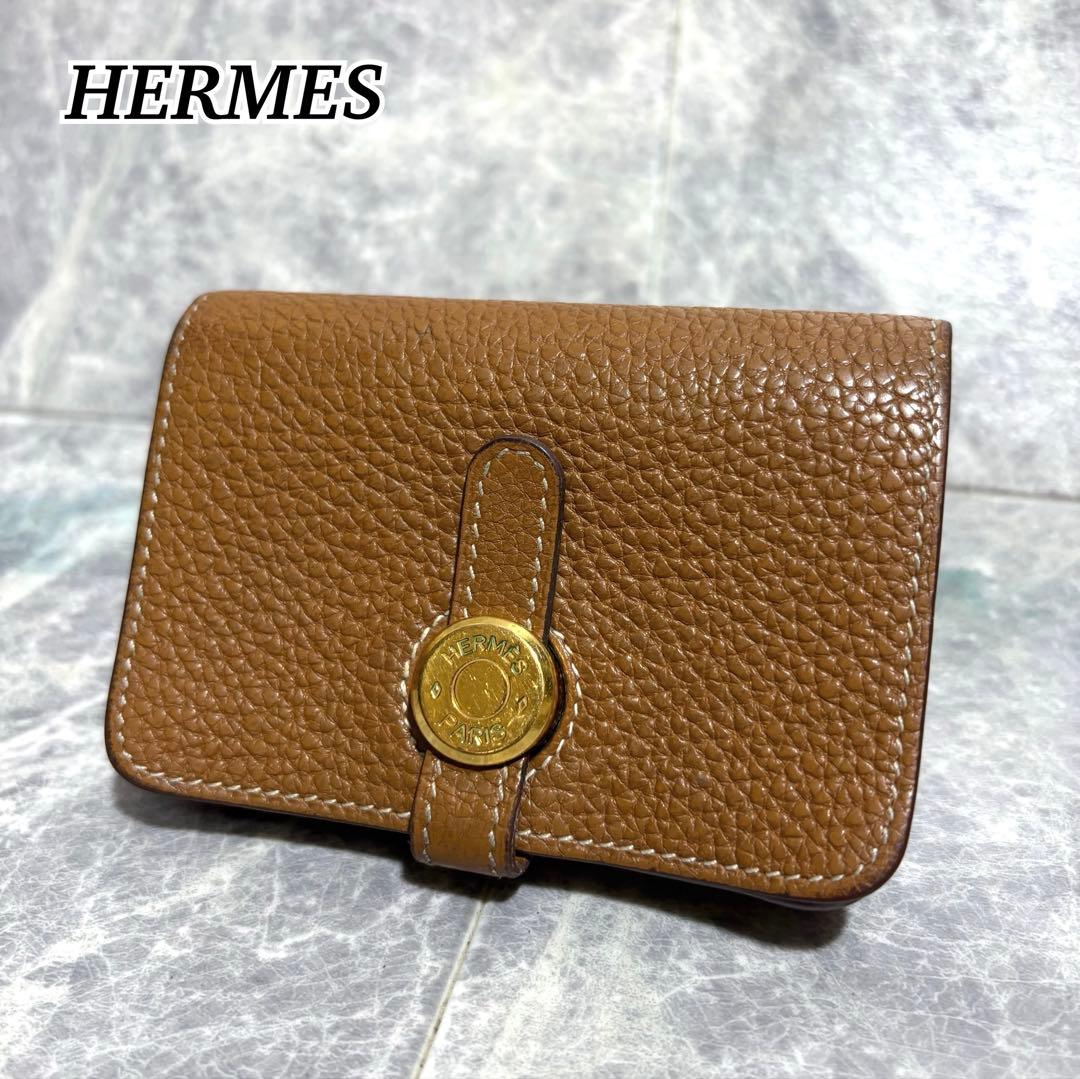⭐︎HERMES⭐︎ ドゴン　カードケース　ゴールド　ブラウン　名刺入れ　□L ドゴン ゴールド カードケース 名刺入れ トリヨンクレマンス ブラウン