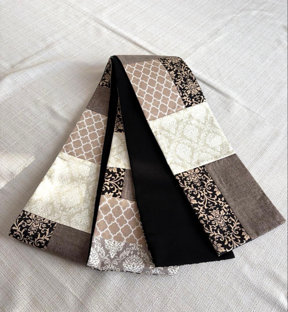 半幅帯 パッチワーク ダマスク 正絹ちりめん
