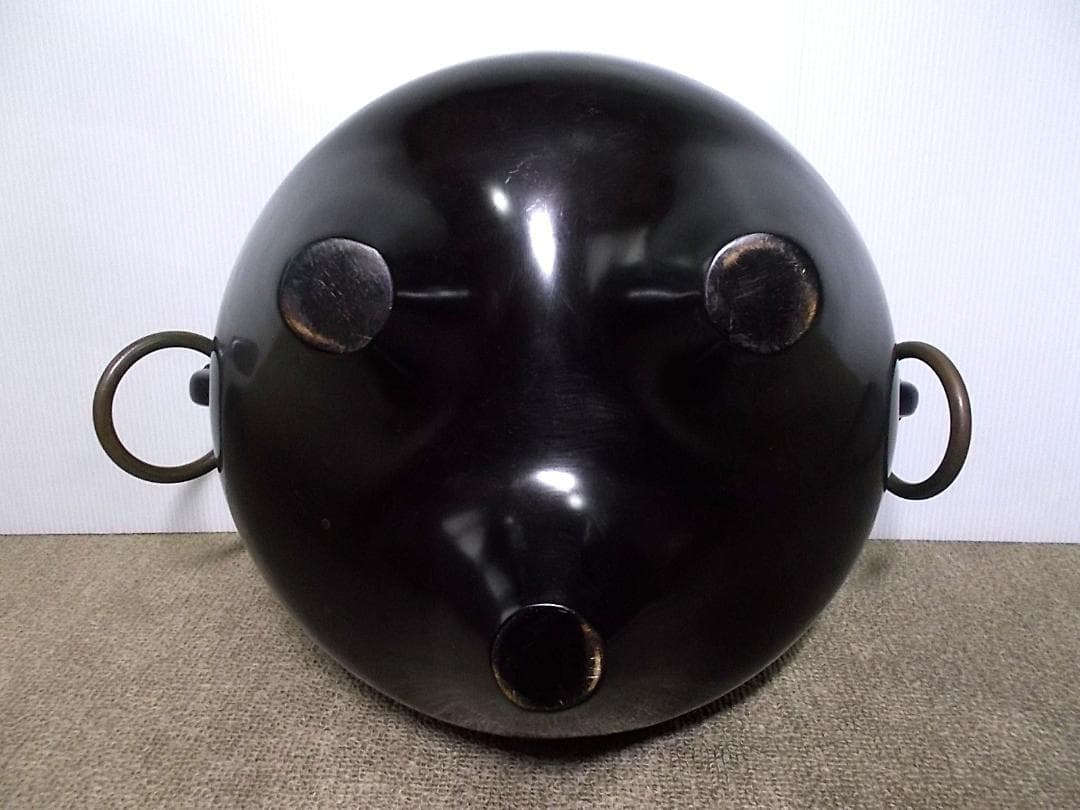 人間国宝高橋敬典作 唐銅霰鬼面風炉 銀摘み? アラレ茶釜未使用 釜環