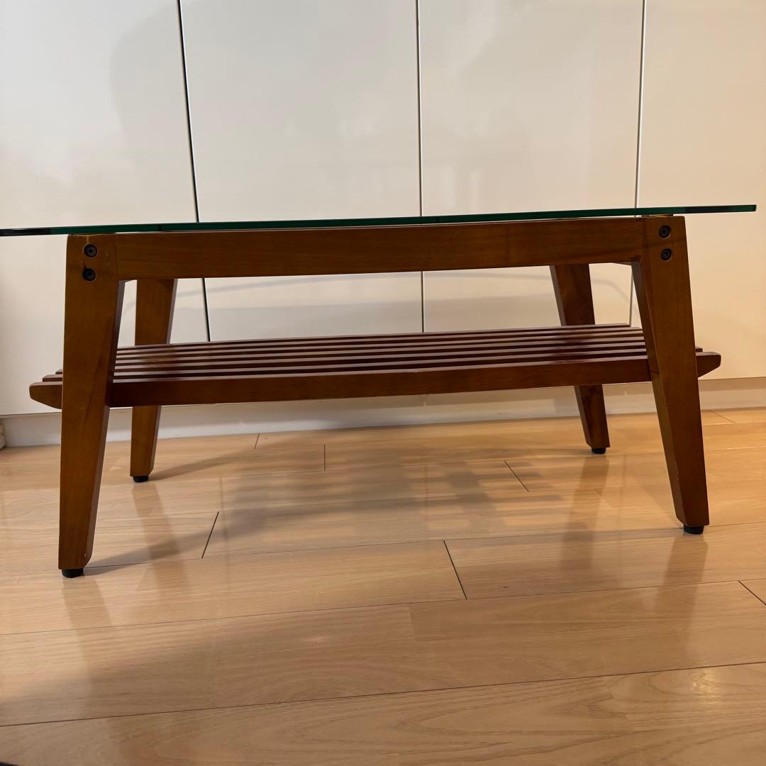 北欧ヴィンテージ 強化ガラストップ 木製 ローテーブル - メルカリ