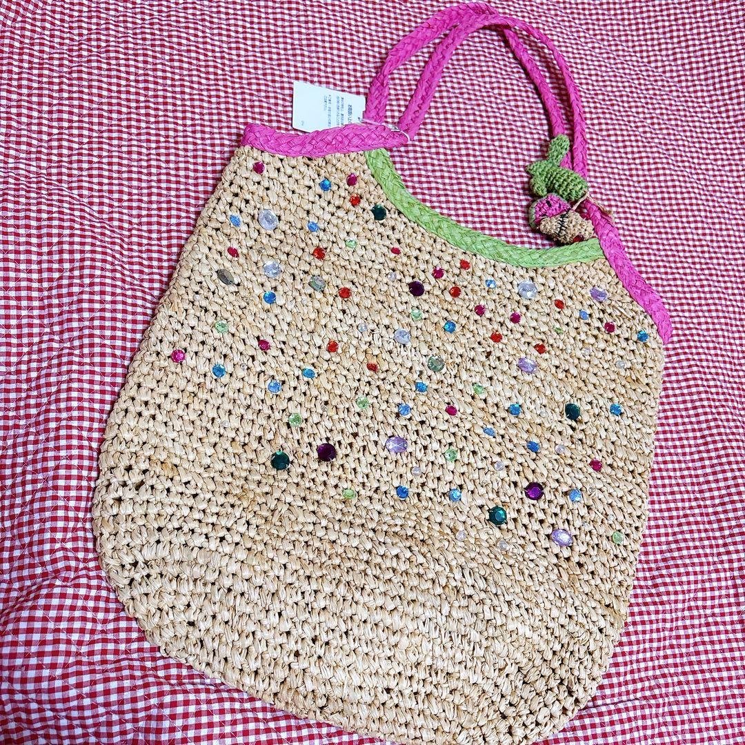 新品未使用】ツモリチサト＊籠バッグ＊スイカ＊カラフル＊ビーズパール