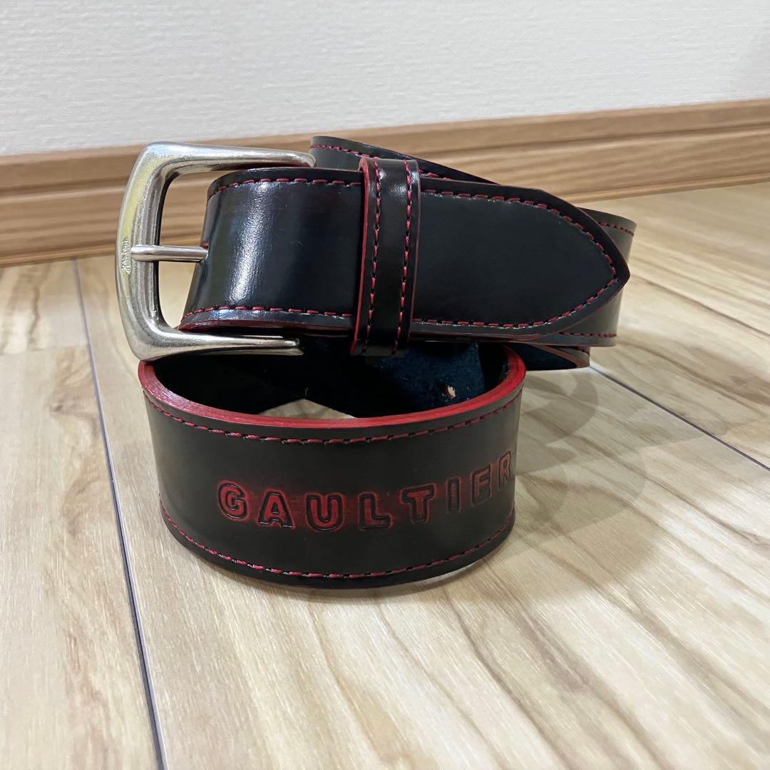 ✨美品✨ジャンポールゴルチエ レザー ベルト 黒×赤 ロゴ型押し