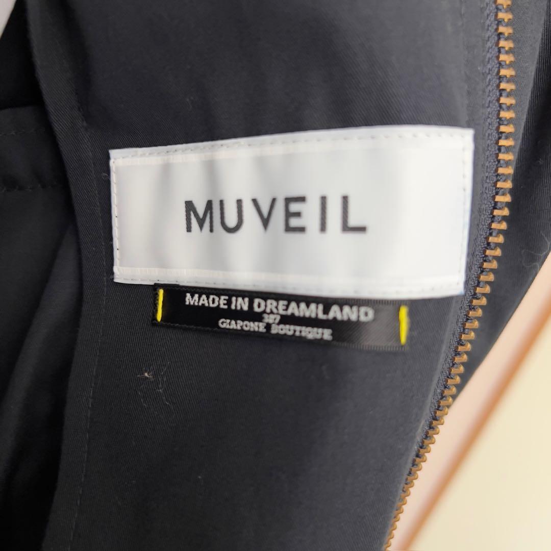 MUVEIL 花刺繍 モッズコート 金ボタン パンジー 蜂 ビジュー フード取