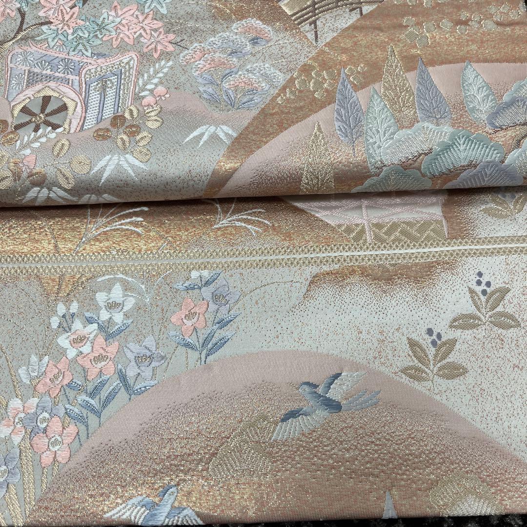 極美品】正絹 袋帯 豪華金糸 御所車・四季の花々 六通 訪問着・色無地