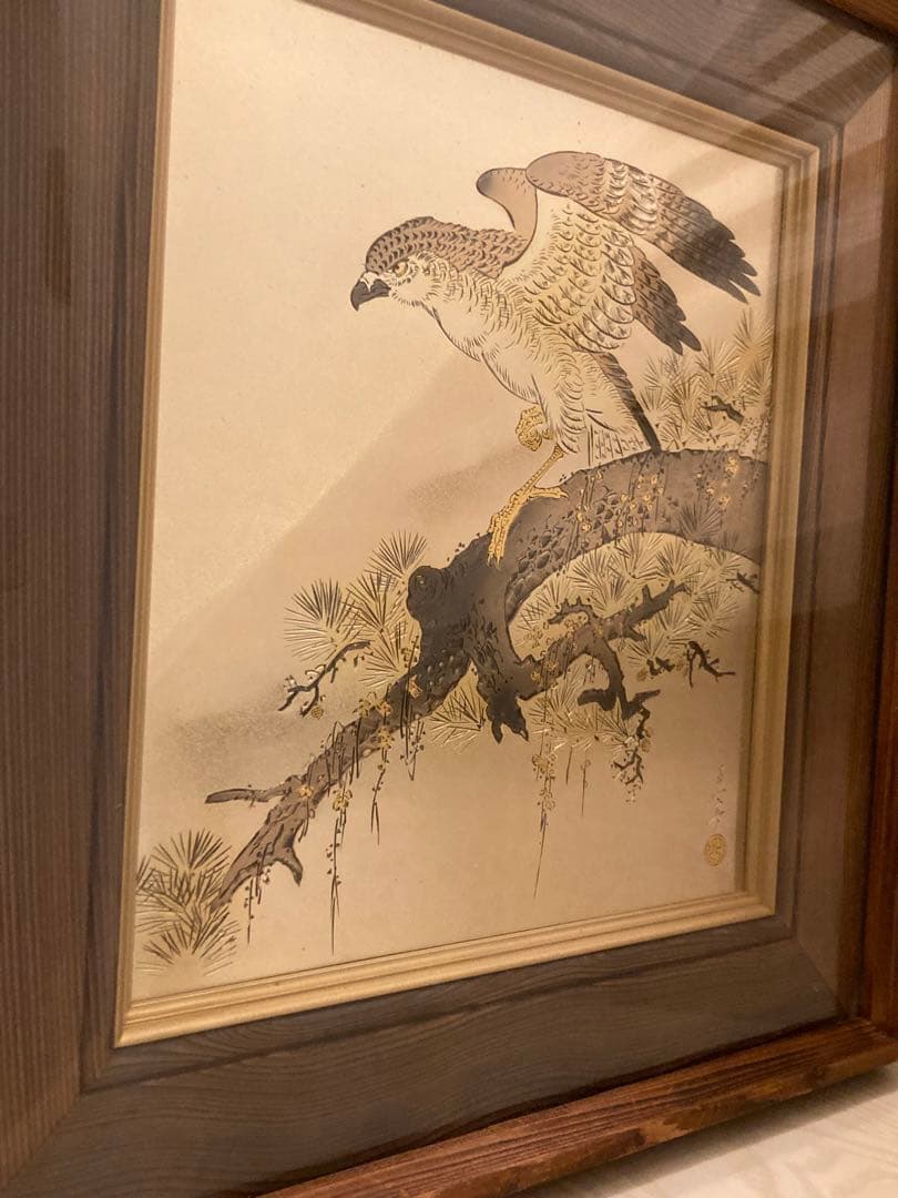 希少 堀口光彦 彫金額 松樹鷹図 金工作品 額装 - メルカリ