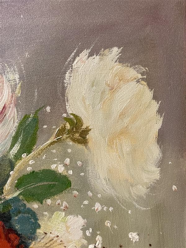 「真作」小宮山恒男「花」静物画　油彩画　額装　サイン有り　F10号