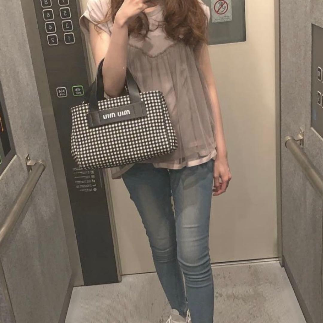 miumiu カナパ トートバッグ ギンガムチェック - メルカリ