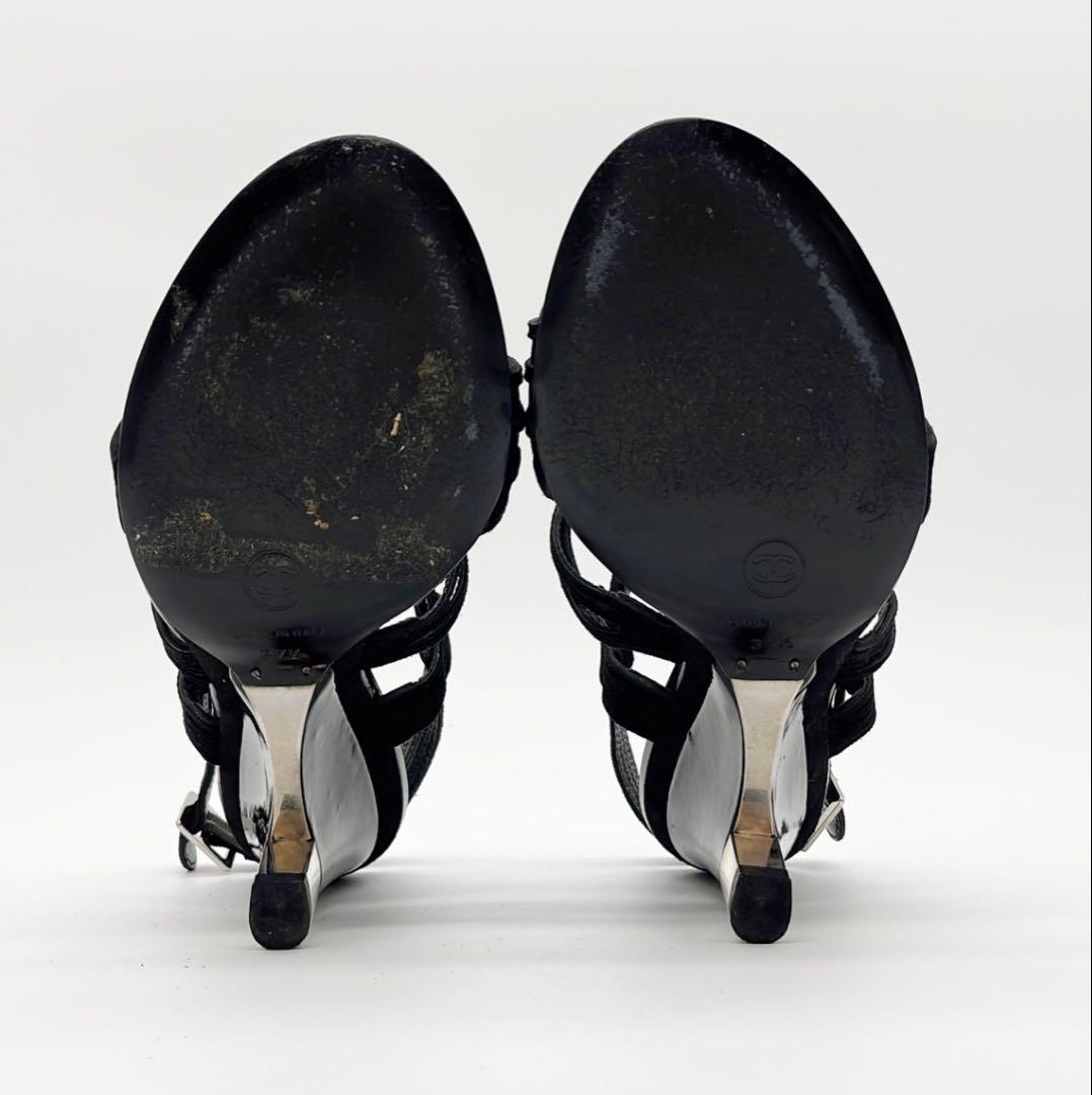 CHANEL サンダル ブラック レザー 37.5 箱・保存袋付き - メルカリ