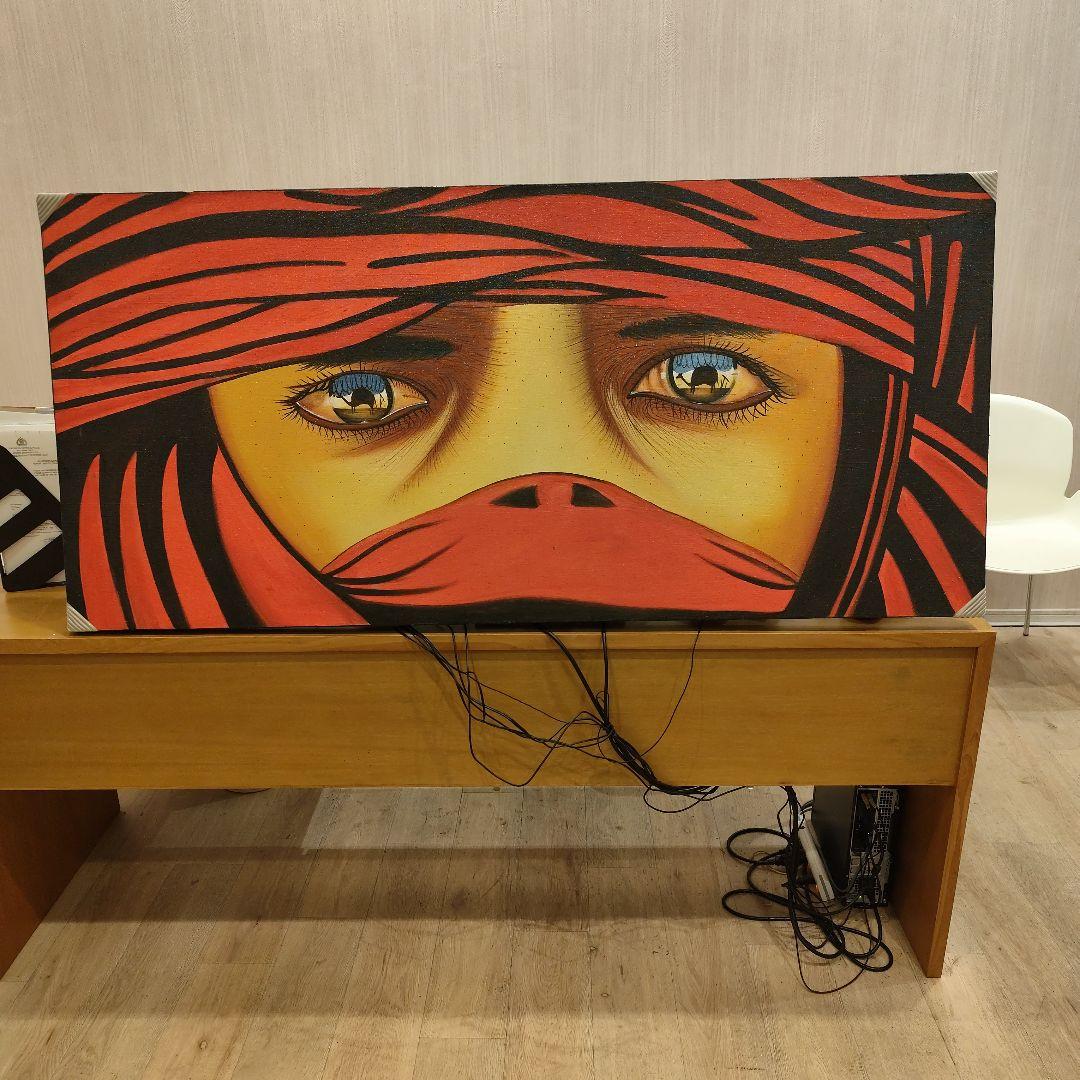 大型アート画「Red Veil / 沈黙の眼差し」150×70cm／現代アート 現代アート作品を見つける | ArtSticker（アートスティッカー）