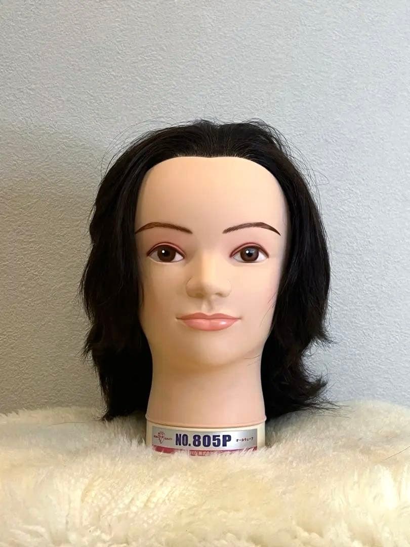 美品 仕込み済 美容師国家試験用オールウェーブウィッグ 美容師 オールウェーブ マネキン 国家試験 ウィッグ 人毛100％ オール