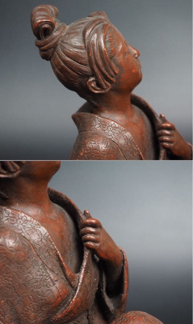 勝俣博送料無料 博物館級　江戸～明治　備前焼　女性像　在銘・木箱付★傑作★