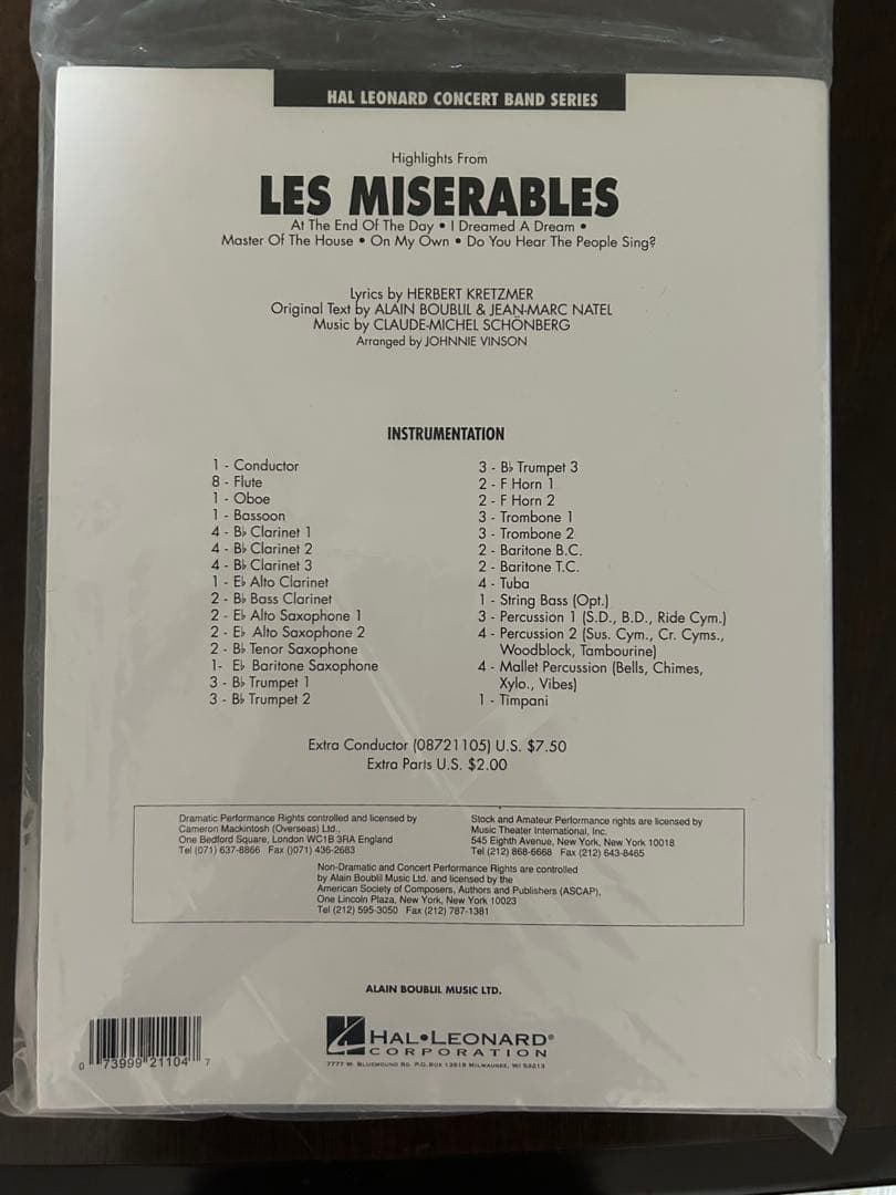 LES MISERABLES コンサートバンド用 吹奏楽 楽譜