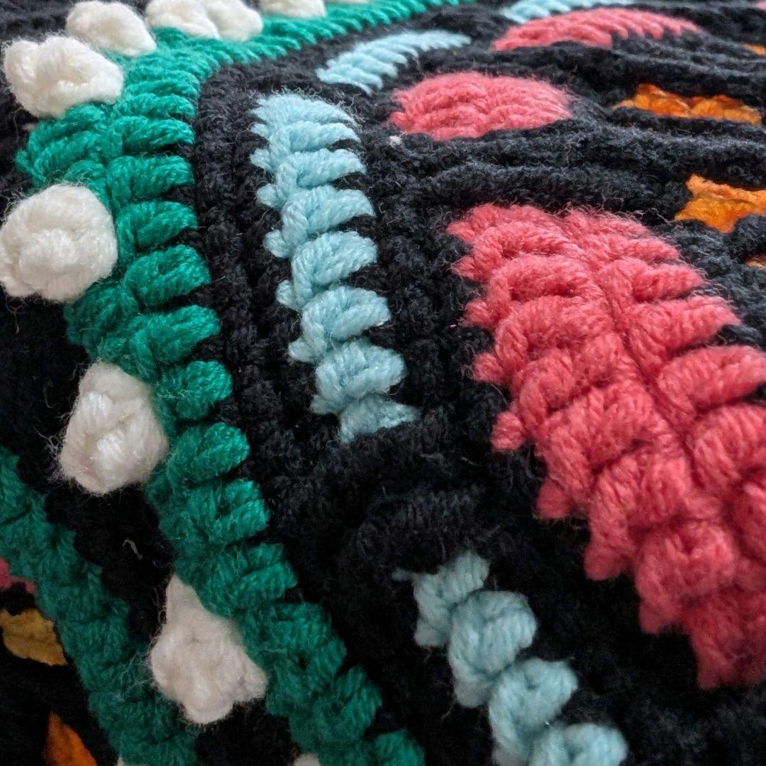 かぎ針編み モチーフ編み ブランケット ハンドメイド ひざ掛け 黒